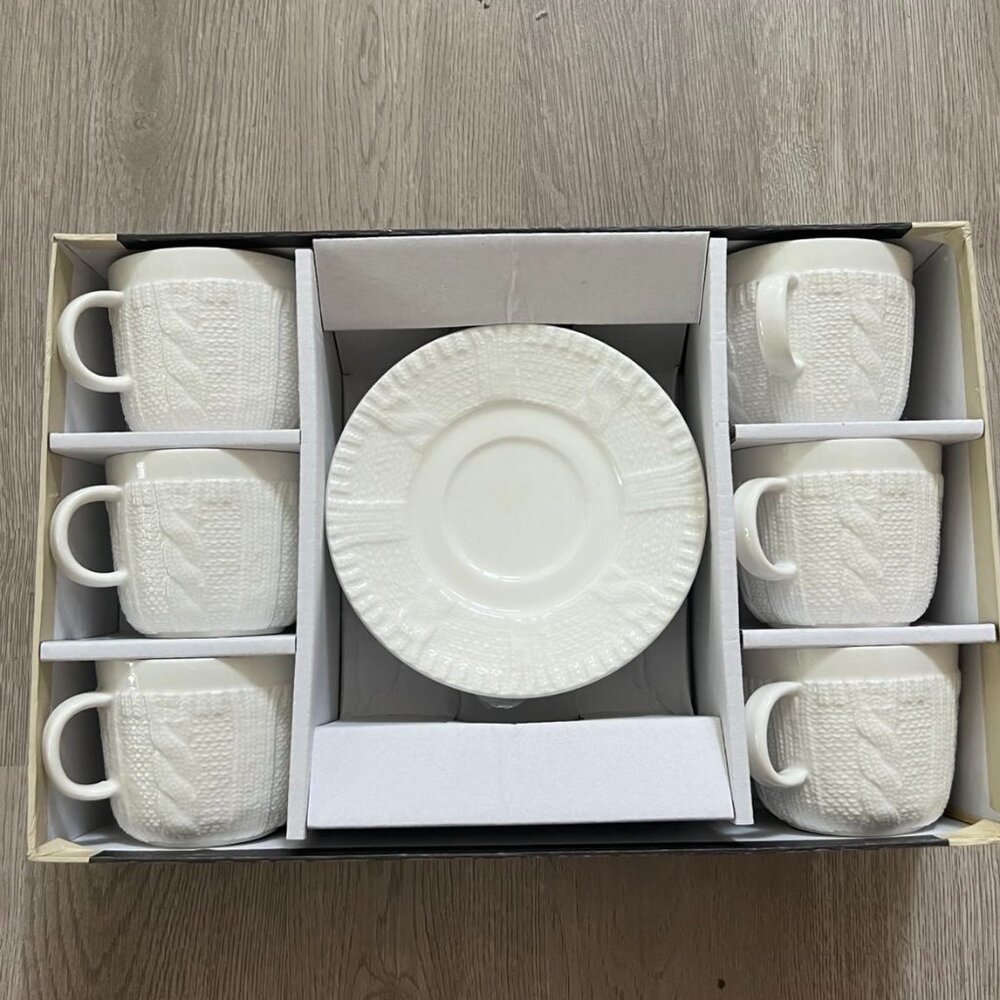 Yedi WHITE ESPRESSO CUPS & SAUCERS 3.5 OZ (SET OF 6)